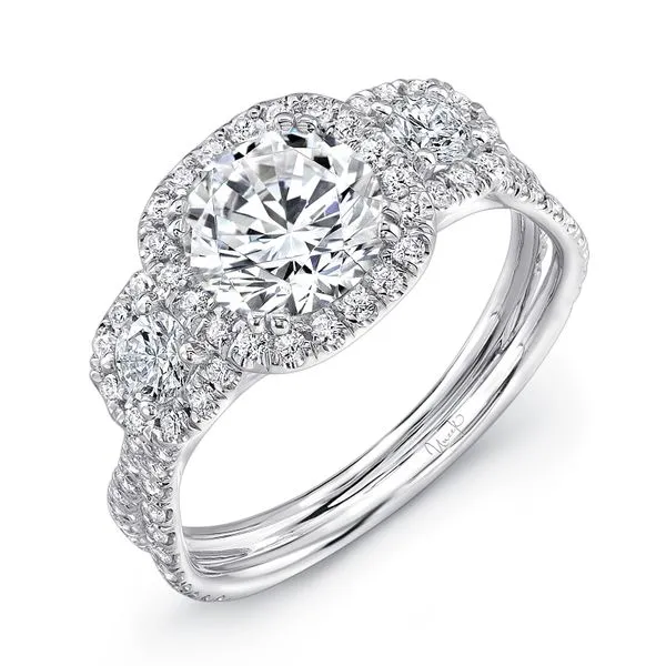 Uneek Silhouette Collection 3-Stone-Halo Round Engagement Ring Diamond Source Jewelers Greenwood Village, CO