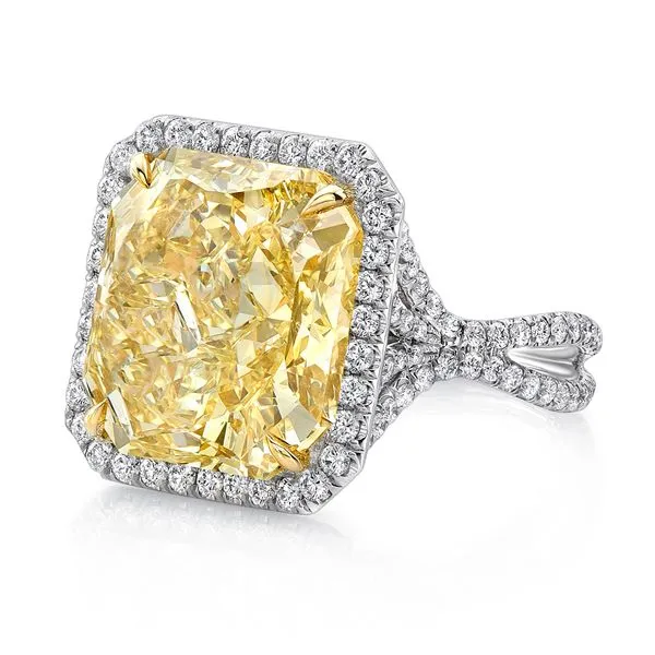 Uneek Natureal Collection Halo Radiant Fancy Yellow Diamond Engagement Ring Diamond Source Jewelers Greenwood Village, CO