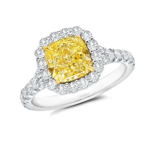 Uneek Natureal Collection Halo Cushion Yellow Diamond Engagement Ring Diamond Source Jewelers Greenwood Village, CO