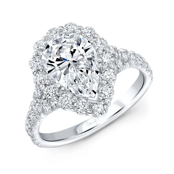 Uneek Petals Collection Halo Pear Engagement Ring Quest Fine Jewelers Fairfax, VA