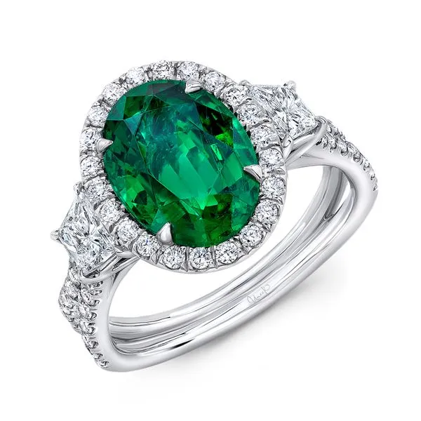 Uneek Precious Collection Halo Oval Emerald Engagement Ring Quest Fine Jewelers Fairfax, VA