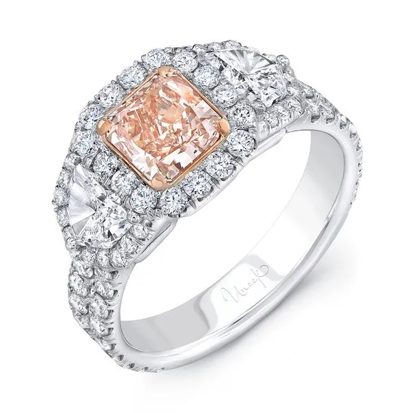 Uneek Natureal Collection 3-Stone-Halo Radiant Pink Diamond Engagement Ring Diamond Source Jewelers Greenwood Village, CO