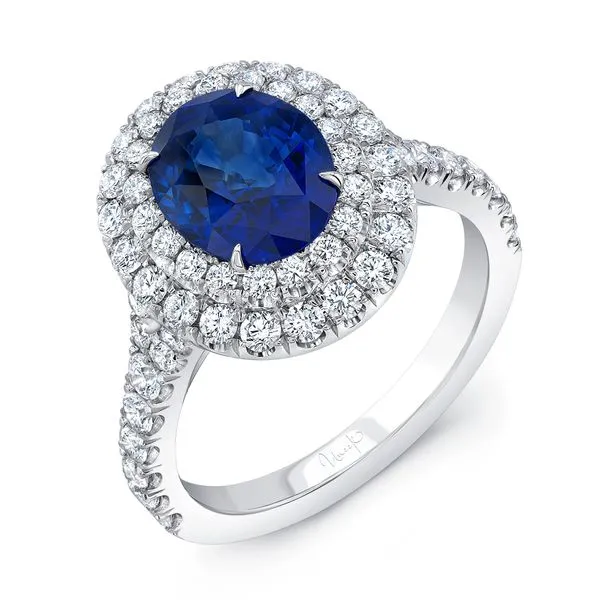 Uneek Precious Collection Double-Halo Oval Blue Sapphire Engagement Ring Diamond Source Jewelers Greenwood Village, CO