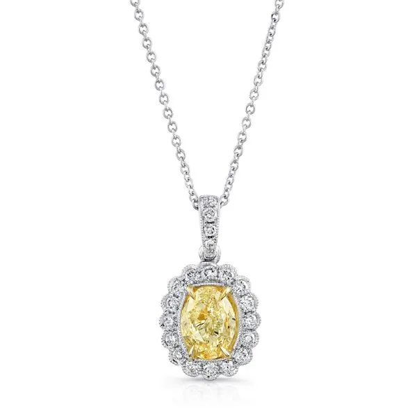 Uneek Natureal Collection Halo Oval Fancy Yellow Diamond Drop Pendant Diamond Source Jewelers Greenwood Village, CO