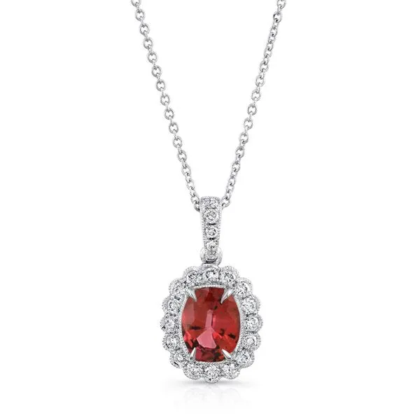 Uneek Precious Collection Halo Oval Ruby Drop Pendant Quest Fine Jewelers Fairfax, VA