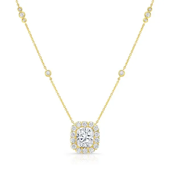 Uneek Signature Collection Halo Cushion Diamond Drop Pendant Quest Fine Jewelers Fairfax, VA