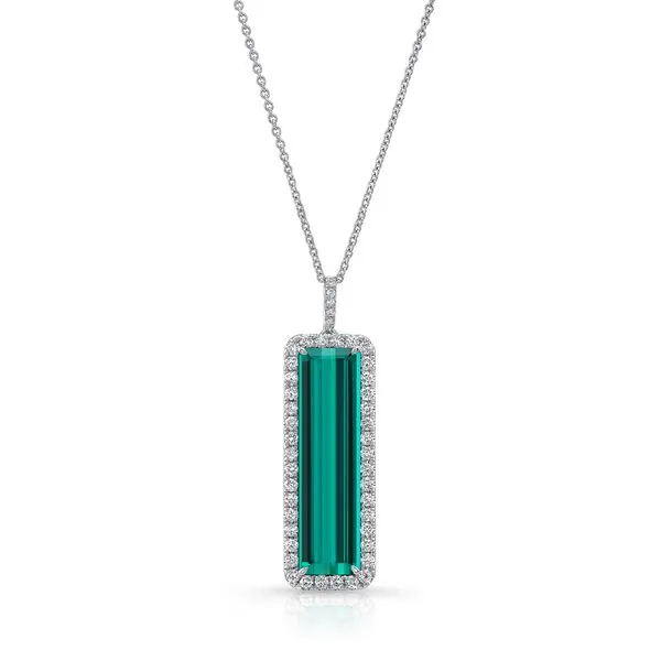 Uneek Precious Collection Halo Emerald Indicolite Tourmaline Drop Pendant Quest Fine Jewelers Fairfax, VA