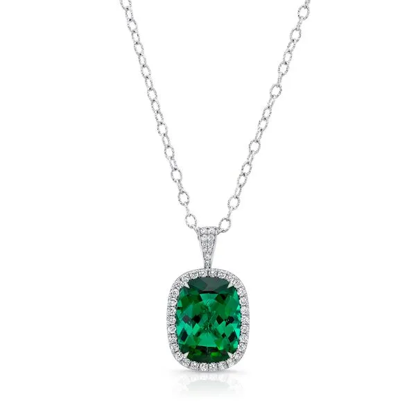 Uneek Precious Collection Halo Oval Indicolite Tourmaline Drop Pendant Quest Fine Jewelers Fairfax, VA