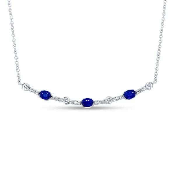 Uneek Precious Collection Oval Blue Sapphire Bar Necklace Diamond Source Jewelers Greenwood Village, CO