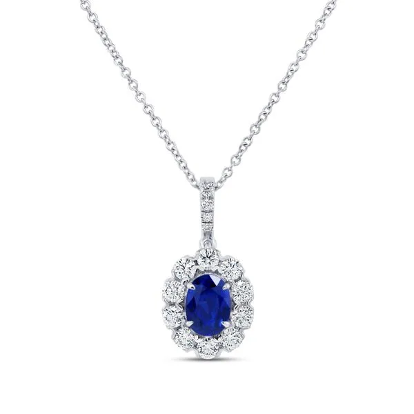 Uneek Precious Collection Oval Shaped Sapphire Drop Pendant Diamond Source Jewelers Greenwood Village, CO