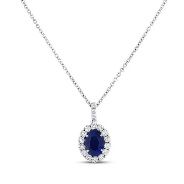 Uneek Precious Collection Oval Blue Sapphire Drop Pendant Diamond Source Jewelers Greenwood Village, CO