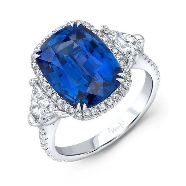 Uneek Precious Collection Halo Cushion Blue Sapphire Engagement Ring Diamond Source Jewelers Greenwood Village, CO