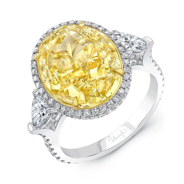 Uneek Natureal Collection 3-Stone-Halo Oval Yellow Diamond Engagement Ring Diamond Source Jewelers Greenwood Village, CO