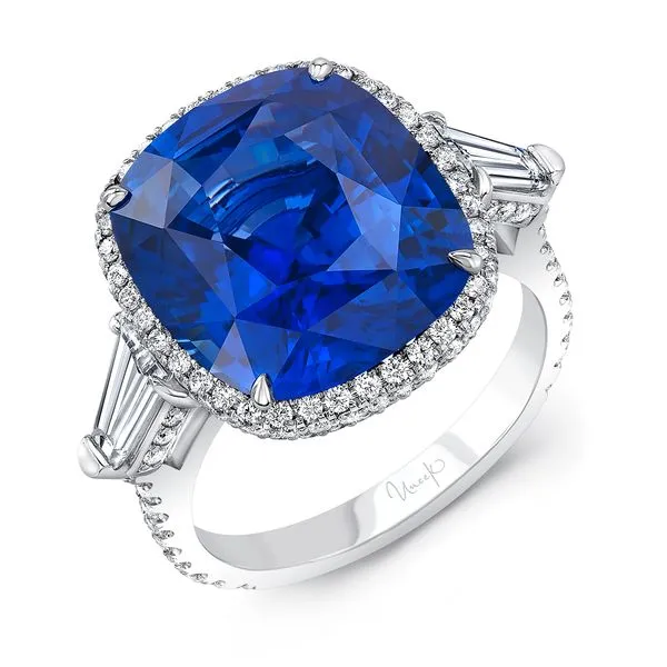 Uneek Precious Collection Halo Cushion Blue Sapphire Engagement Ring Diamond Source Jewelers Greenwood Village, CO
