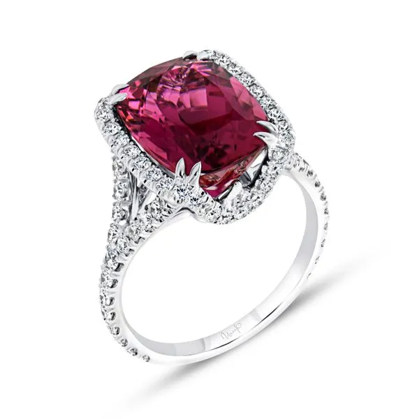 Uneek Precious Collection Halo Cushion Rubellite Engagement Ring Diamond Source Jewelers Greenwood Village, CO