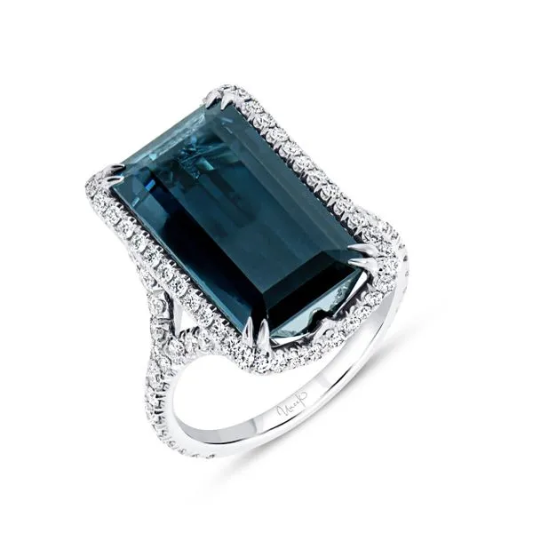 Uneek Precious Collection Halo Emerald Green Tourmaline Engagement Ring Diamond Source Jewelers Greenwood Village, CO