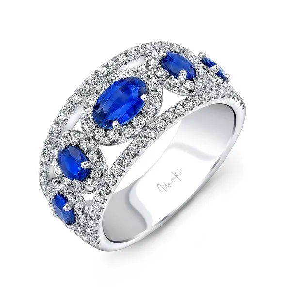 Uneek Precious Collection 5-Stone-Halo Oval Blue Sapphire Fashion Ring Diamond Source Jewelers Greenwood Village, CO