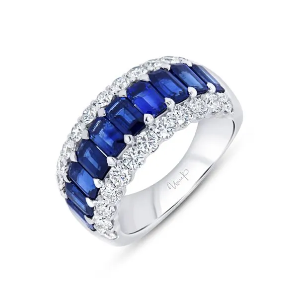 Uneek Precious Collection 3-Row Emerald Blue Sapphire Anniversary Ring Diamond Source Jewelers Greenwood Village, CO