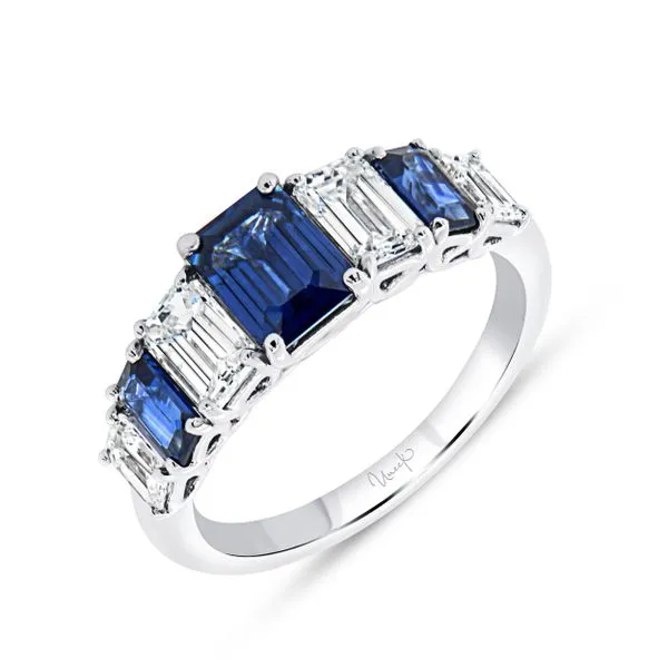 Uneek Precious Collection Seven-Stone Emerald Blue Sapphire Anniversary Ring Tracy Jewelers Spokane, WA