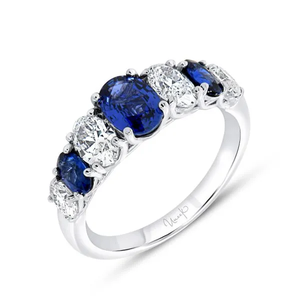 Uneek Precious Collection Seven-Stone Oval Blue Sapphire Anniversary Ring Diamond Source Jewelers Greenwood Village, CO