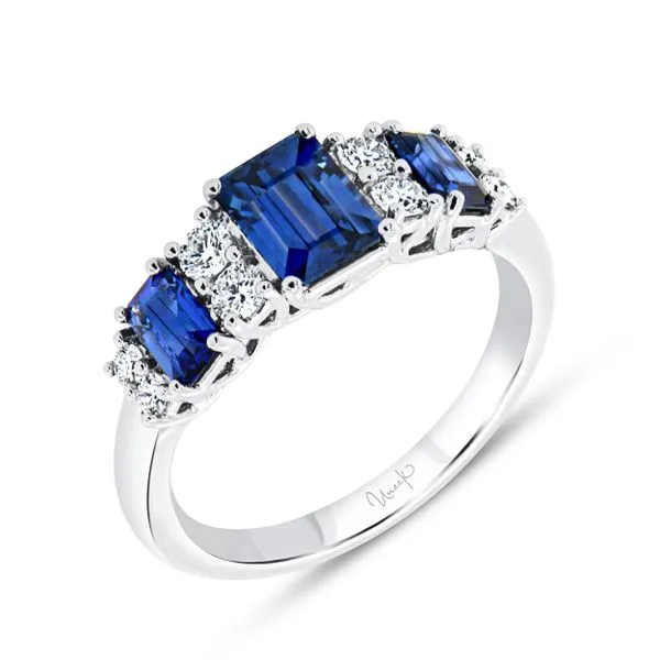 Uneek Precious Collection 1-Row Emerald Blue Sapphire Anniversary Ring Quest Fine Jewelers Fairfax, VA