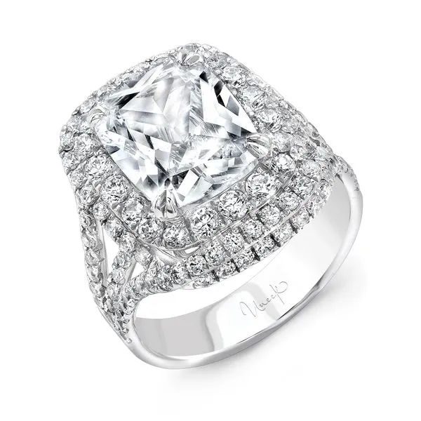 Uneek Radiance Collection Double-Halo Cushion Engagement Ring Quest Fine Jewelers Fairfax, VA