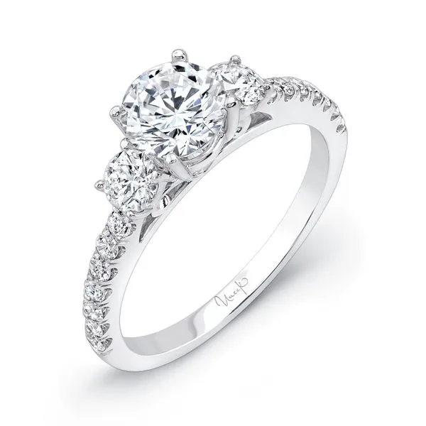 Uneek Three-Stone Round Engagement Ring Diamond Source Jewelers Greenwood Village, CO