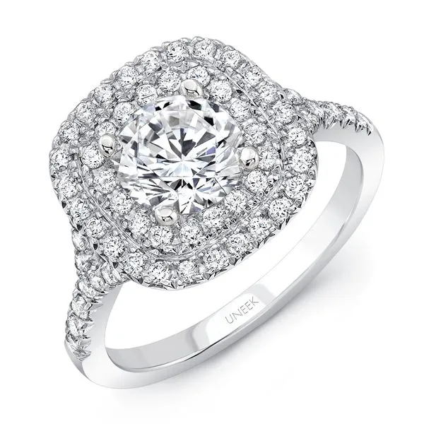 Uneek Double-Halo Round Engagement Ring Diamond Source Jewelers Greenwood Village, CO