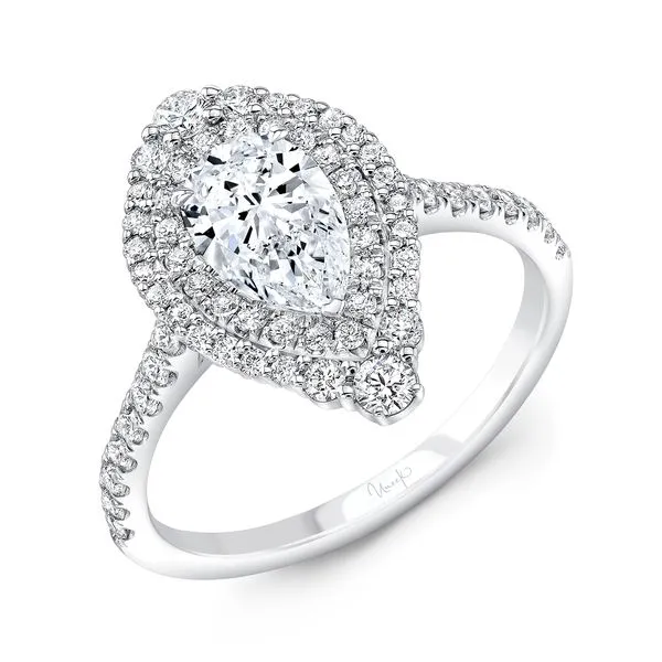 Uneek Petals Collection Double-Halo Pear Engagement Ring Quest Fine Jewelers Fairfax, VA