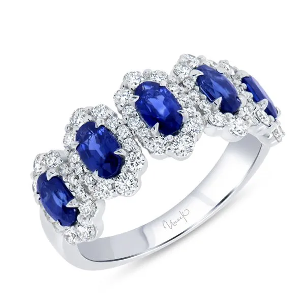 Uneek Petals Collection 5-Stone-Halo Oval Blue Sapphire Fashion Ring Diamond Source Jewelers Greenwood Village, CO