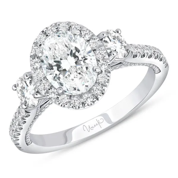 Uneek Us Collection 3-Stone-Halo Oval Engagement Ring Diamond Source Jewelers Greenwood Village, CO
