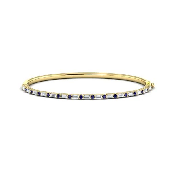 Diamond Baguette and Blue Sapphire Hinged Bangle Image 2 James & Williams Jewelers Berwyn, IL