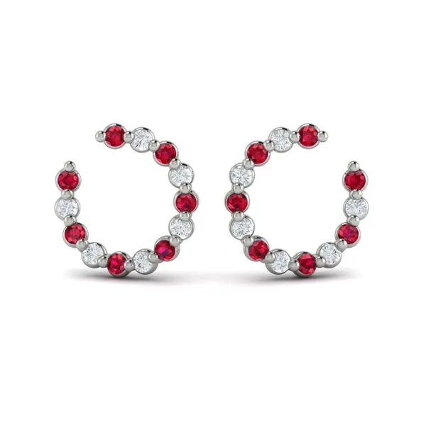 Forward-facing Diamond and Ruby  Open Hoop Earrings Image 2 James & Williams Jewelers Berwyn, IL
