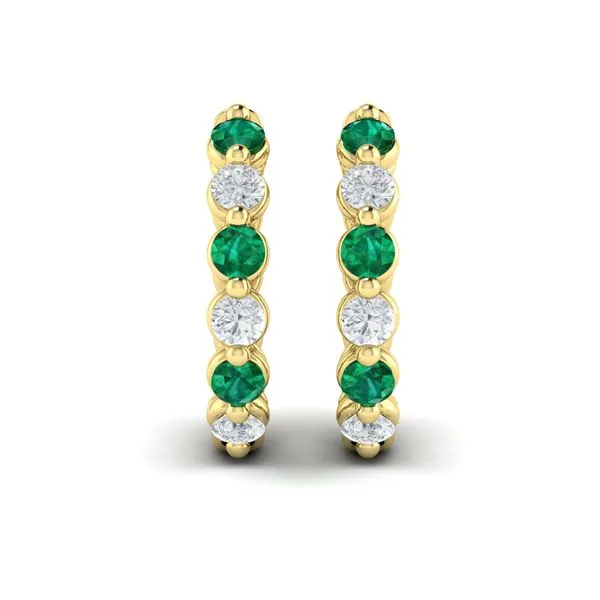 Diamond and Emerald  Twist Hoop Earrings Image 2 James & Williams Jewelers Berwyn, IL