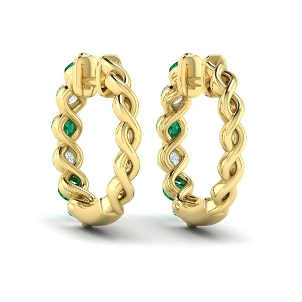 Diamond and Emerald  Twist Hoop Earrings Image 3 James & Williams Jewelers Berwyn, IL