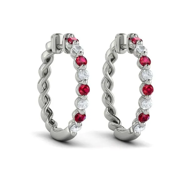 Diamond and Ruby  Twist Hoop Earrings James & Williams Jewelers Berwyn, IL