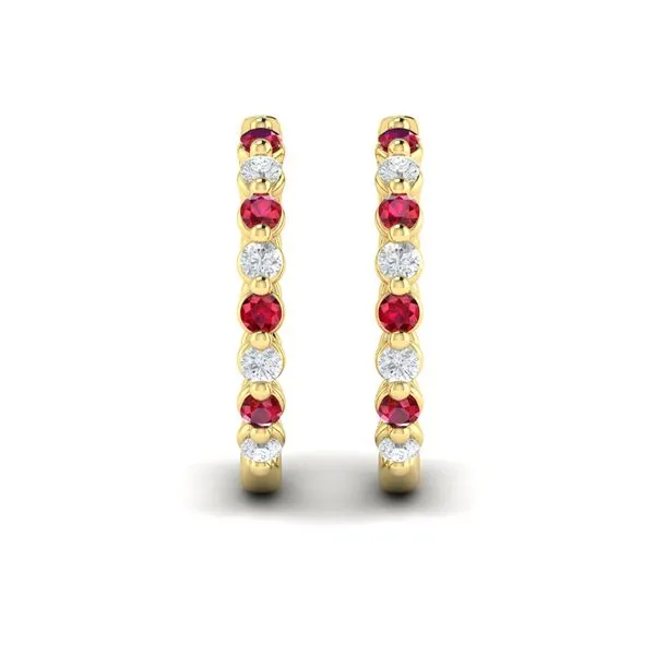 Diamond and Ruby  Twist Hoop Earrings Image 2 James & Williams Jewelers Berwyn, IL