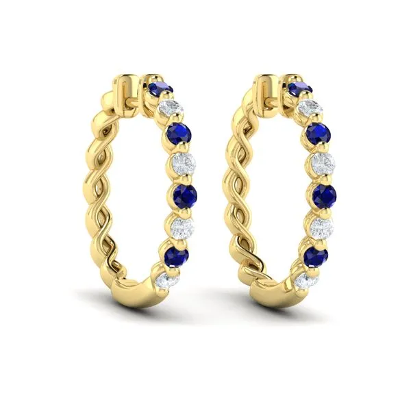 Diamond and Blue Sapphire  Twist Hoop Earrings James & Williams Jewelers Berwyn, IL