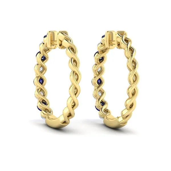 Diamond and Blue Sapphire  Twist Hoop Earrings Image 3 James & Williams Jewelers Berwyn, IL