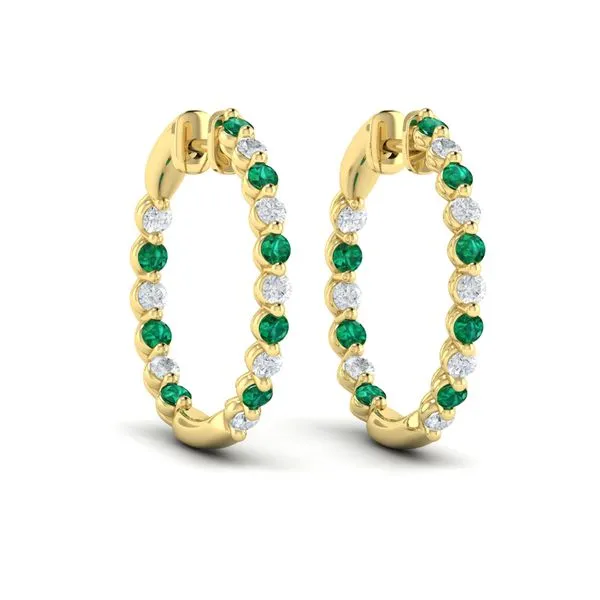 Inside Out Diamond and Emerald  Hoop Earrings James & Williams Jewelers Berwyn, IL