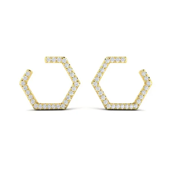 Diamond Forward-Facing Honeycomb Open Hoop Earrings Image 2 James & Williams Jewelers Berwyn, IL