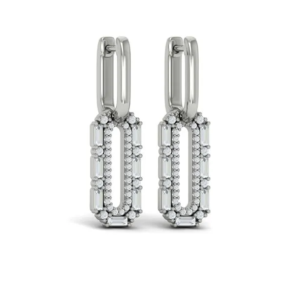 Diamond Baguette Double Row Link Drop Huggie Earrings James & Williams Jewelers Berwyn, IL
