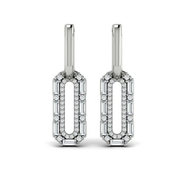 Diamond Baguette Double Row Link Drop Huggie Earrings Image 2 James & Williams Jewelers Berwyn, IL