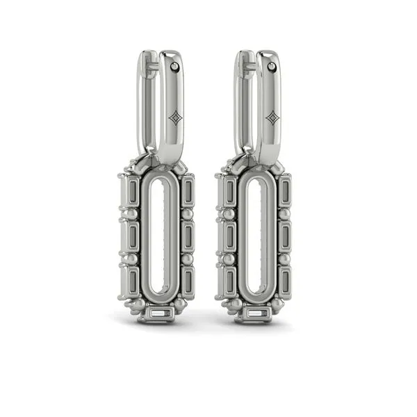 Diamond Baguette Double Row Link Drop Huggie Earrings Image 3 James & Williams Jewelers Berwyn, IL
