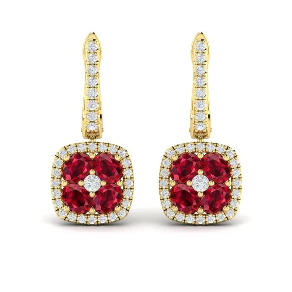 Cushion Diamond and Multi Ruby Earrings Image 2 James & Williams Jewelers Berwyn, IL