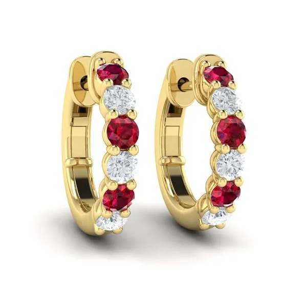 Forward-facing Diamond and Ruby  Open Hoop Earrings James & Williams Jewelers Berwyn, IL
