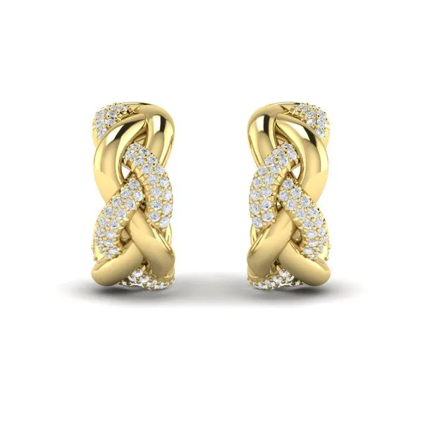 Alternating Diamond Twist Huggie Hoop Earrings Image 2 James & Williams Jewelers Berwyn, IL