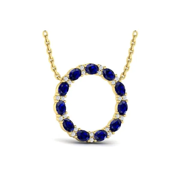 Oval Blue Sapphire and Diamond Open Circle Pendant Necklace James & Williams Jewelers Berwyn, IL