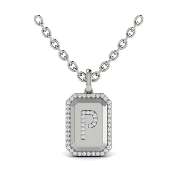 Diamond Medallion Alphabet Pendant Link Necklace, P Image 2 James & Williams Jewelers Berwyn, IL