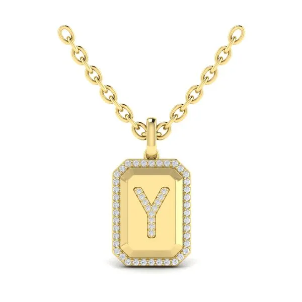 Diamond Medallion Alphabet Pendant Link Necklace, Y Image 2 James & Williams Jewelers Berwyn, IL